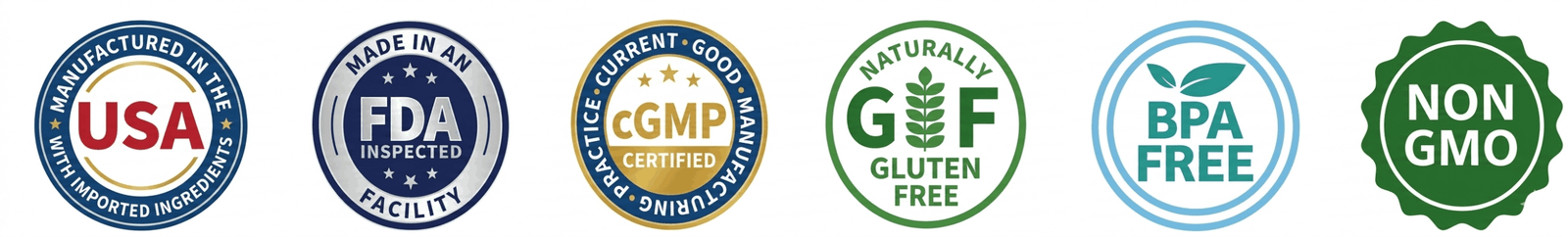 VISIVRA USA-made badges: FDA, cGMP, sugar-free, non-GMO